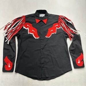 Las Olas Western Fringe Black Red White Button Up Shirt Size Medium